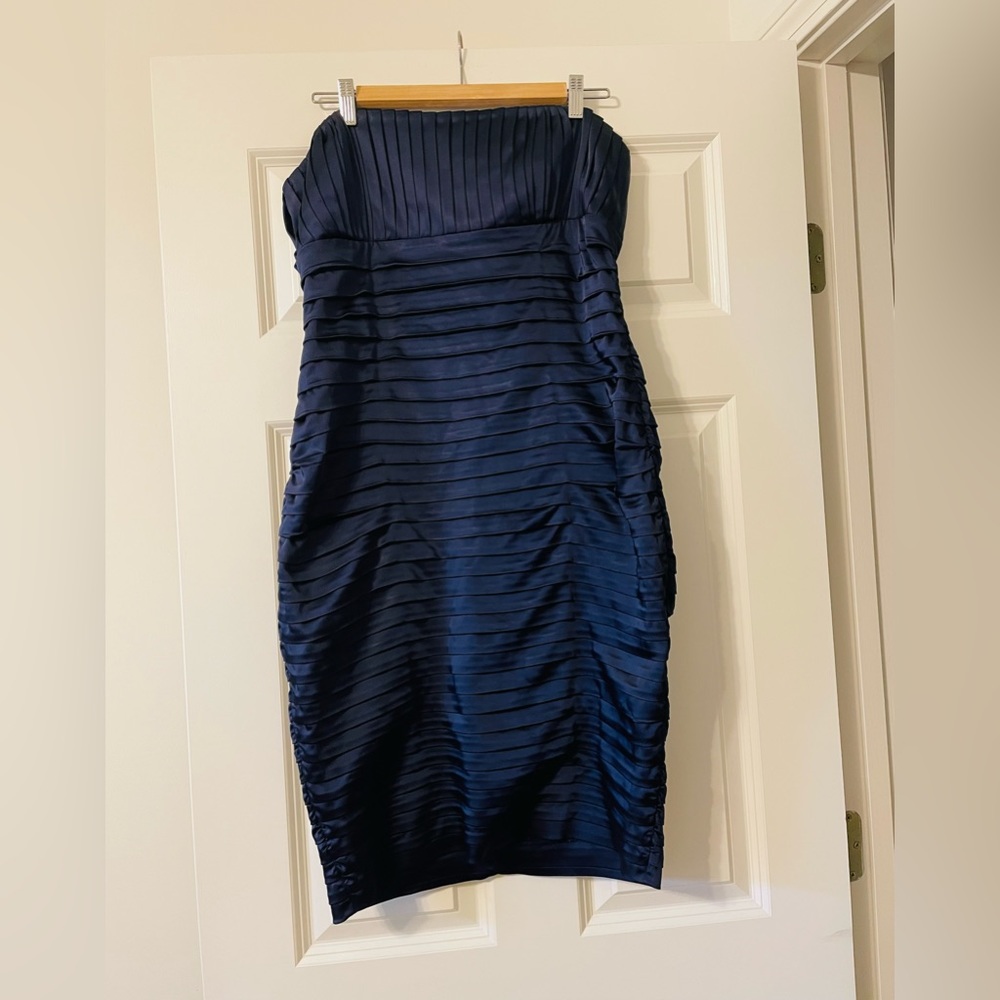 Calvin Klein navy satin strapless dress